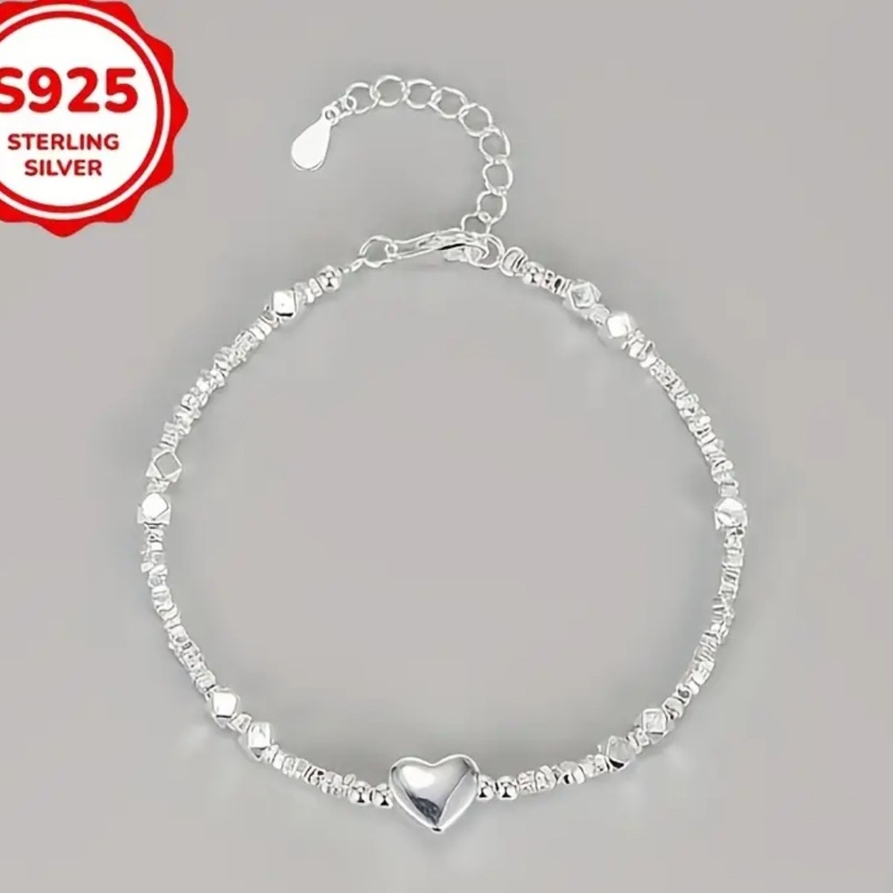 NEW Sterling Silver Adjustable Size Heart Bracelet